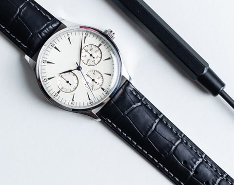 Padded Alligator Print Italian Leather Watch Strap