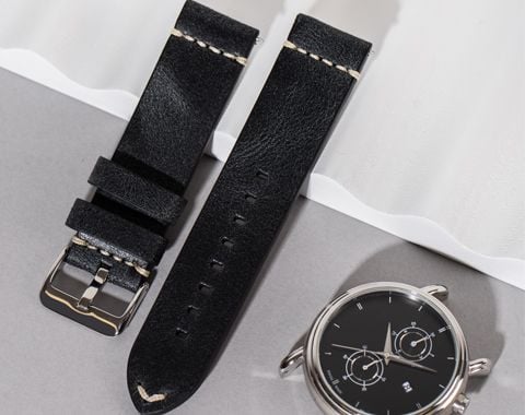 Thick Italian Leather Watch Strap with Stitch Accents