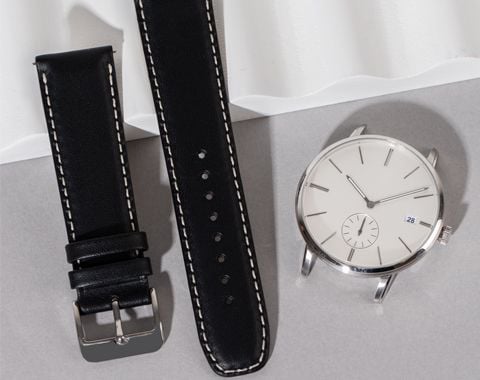 Padded Saddle Leather Watch Strap with Cream Stitching