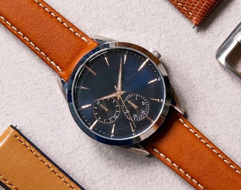 Padded Saddle Leather Watch Strap with Cream Stitching