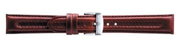 Brown leather watch strap with ridges and silver buckle