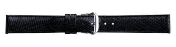Black lizard print embossed leather watch strap with silver buckle