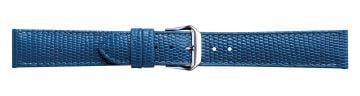 Blue lizard print embossed leather watch strap with silver buckle