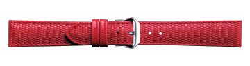 Red lizard print embossed leather watch strap with silver buckle