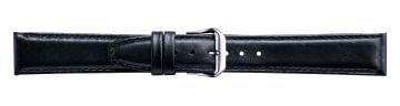 Black saddle leather watch strap with silver buckle