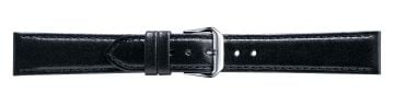 Black glazed leather watch strap with silver buckle