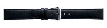Black leather watch strap with silver buckle