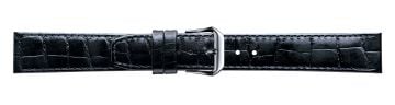 Black crocodile print embossed leather watch strap with silver buckle