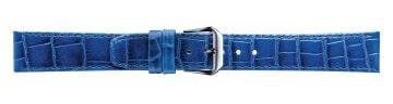 Blue crocodile print embossed leather watch strap with silver buckle