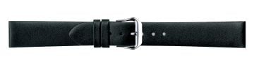 Black leather watch strap with silver buckle
