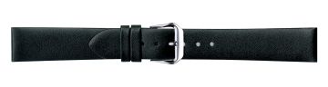 Black leather watch strap with silver buckle
