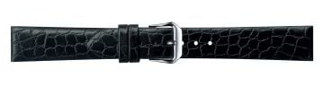 Black crocodile print embossed leather watch strap with silver buckle