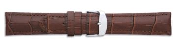 Brown crocodile print embossed leather watch strap with silver buckle
