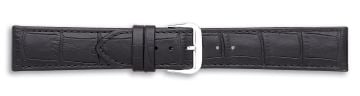 Black alligator print embossed leather watch strap with silver buckle