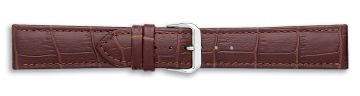 Brown alligator print embossed leather watch strap with silver buckle