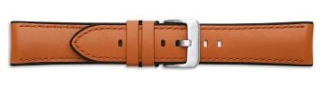 Tan silicone lined leather watch strap with silver buckle and black stitching