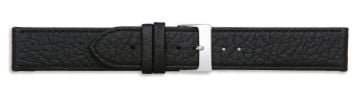 Black textured leather watch strap with silver buckle