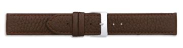 Brown textured leather watch strap with silver buckle