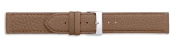 Brown textured leather watch strap with silver buckle