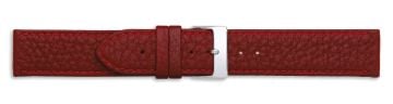 Red textured leather watch strap with silver buckle