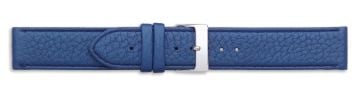 Blue textured leather watch strap with silver buckle