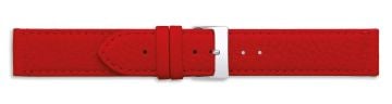 Red textured leather watch strap with silver buckle