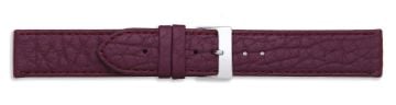 Purple textured leather watch strap with silver buckle