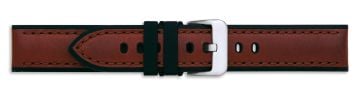 Brown silicone lined leather watch strap with silver buckle