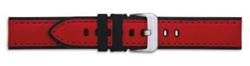 Red silicone lined leather watch strap with silver buckle