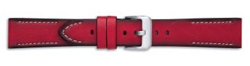 Red leather watch strap with silver buckle and stitch details
