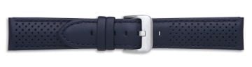 Blue rally leather watch strap with silver buckle