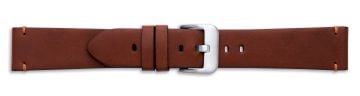 Brown leather watch strap with silver buckle and stitch details
