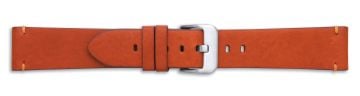 Tan leather watch strap with silver buckle and stitch details