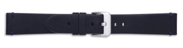 Blue leather watch strap with silver buckle and stitch details