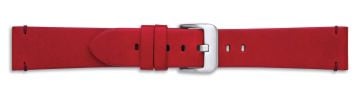 Red leather watch strap with silver buckle and stitch details