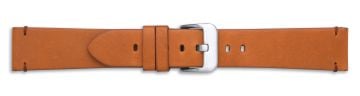Tan leather watch strap with silver buckle and stitch details