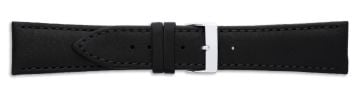 Black waterproof leather watch strap with silver buckle