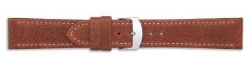 Tan leather watch strap with silver buckle and contrast stitching