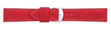 Red leather watch strap with silver buckle and contrast stitching