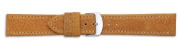 Tan leather watch strap with silver buckle and contrast stitching