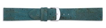 Blue vegan cork leather watch strap with silver buckle
