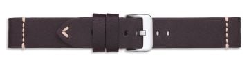 Black leather watch strap with stitch details and silver buckle