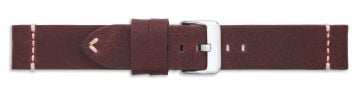 Brown leather watch strap with stitch details and silver buckle