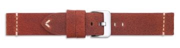 Tan leather watch strap with stitch details and silver buckle