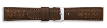 Brown leather watch strap with cross stitching and silver buckle