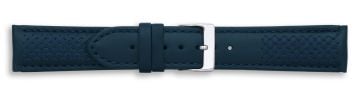 Blue leather watch strap with cross stitching and silver buckle