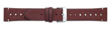 Brown rally leather watch strap with silver buckle