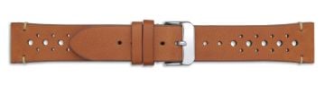 Tan rally leather watch strap with silver buckle