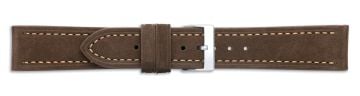 Brown suede leather watch strap with cream stitching and silver buckle