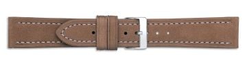 Brown suede leather watch strap with cream stitching and silver buckle